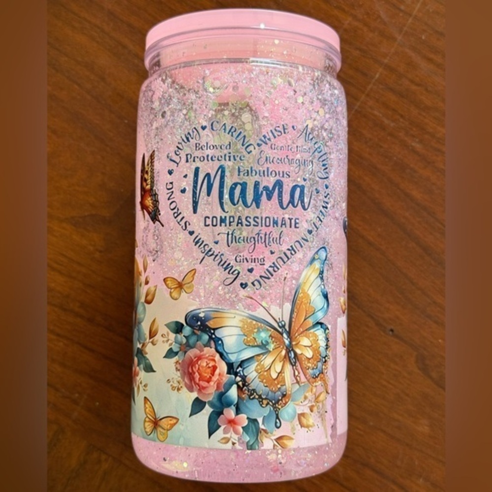 16oz Pink Floral Mama Snowglobe Tumbler